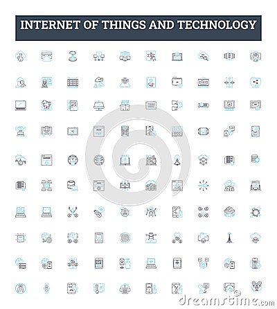 Internet of things and technology vector line icons set. IoT, Technology, Connectivity, Automation, Wearables, Sensors Vector Illustration