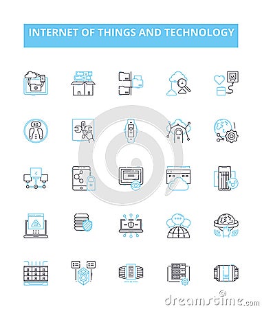Internet of things and technology vector line icons set. IoT, Technology, Connectivity, Automation, Wearables, Sensors Vector Illustration