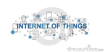 Internet of Things vector banner. Word with line icon. Vector Illustration