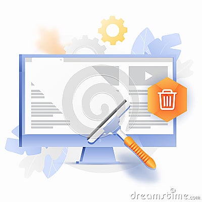 Internet Traces Cleaning Computer Vector Illustration