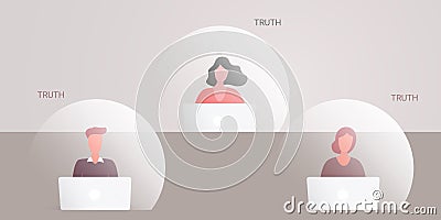 Internet Users Behind a Laptop Computer Sitting in Their Own Information Bubble - Vector Concept Design of Intellectual Isolation Vector Illustration