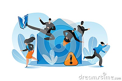 Internet virus technology concept, vector illustration. Flat security protection from hacker email attack in computer Vector Illustration