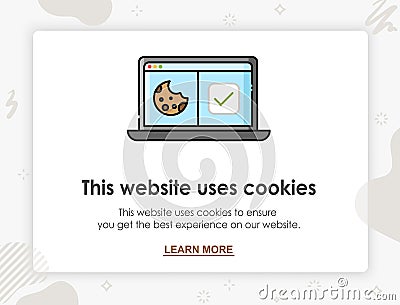 Internet web pop up for cookie policy notification. This website uses cookies Vector Illustration