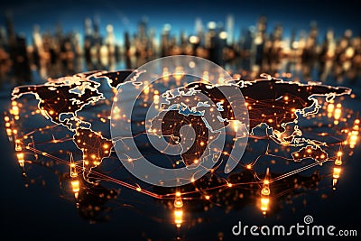 Internet of the world, Glowing lines on world map showcase global connectivity Stock Photo