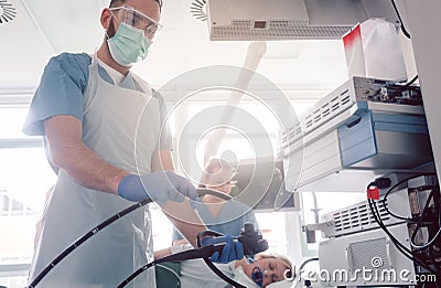 Internist doctors during stomach examination Stock Photo