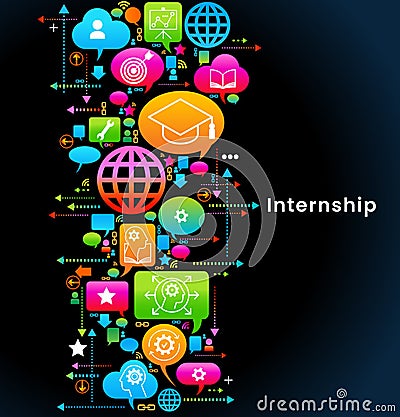 Internship concept. Banner with keywords and icons. Concept with icon of goal, skills, knowledge, mentoring, practice, opportunity Vector Illustration