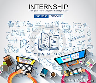 Internship concept with Business Doodle design style: online for Vector Illustration