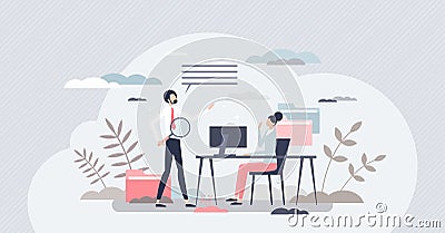 Internship experience as work career practice learning tiny person concept Vector Illustration