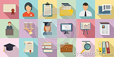 Internship icons set, flat style Vector Illustration