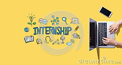 Internship with person working with laptop Stock Photo