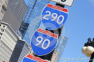 Internstate road sign in city Stock Photo