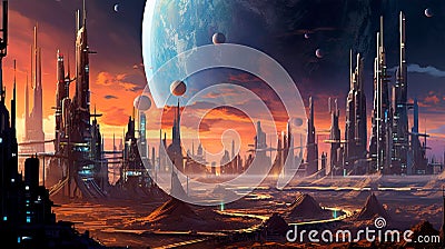interplanetary settlement where people live and work in a fictional space city. Stock Photo