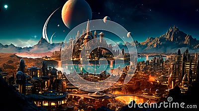 interplanetary settlement where people live and work in a fictional space city. Stock Photo