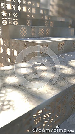 The interplay of light and shadows on a simple square surface forming intricate geometric patterns Stock Photo