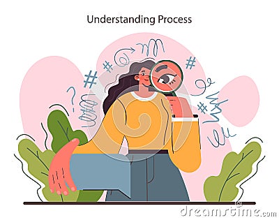 Interpretation. Data literacy. Information understanding, analysis Vector Illustration