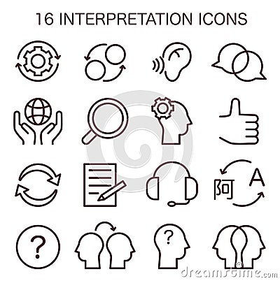 Interpretation icons set. Data literacy. Information understanding, analysis Vector Illustration