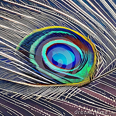 An interpretation of a peacock feather, with intricate textures and patterns resembling the unique and vibrant colors of a peaco Stock Photo