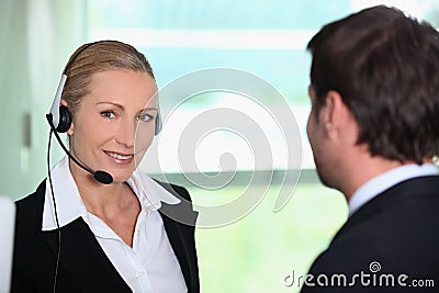 Interpreter with client Stock Photo