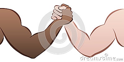Interracial Arm Wrestling Vector Illustration