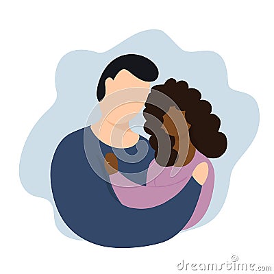 Interracial couple vector illustration. Interaction marriage. Couple with rings. Interracial reletionship Cartoon Illustration