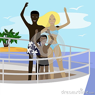 Interracial family on the board Vector Illustration