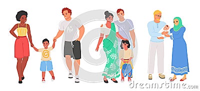 Interracial family couple with children vector set Vector Illustration