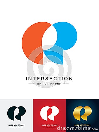Intersect sign; ROP - RP - POP - PP letter Vector Illustration