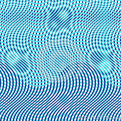 Intersected, interweaved irregular blue lines, blue stripes grid pattern. Interlocking, weaved curvy and jagged lines, stripes. Vector Illustration