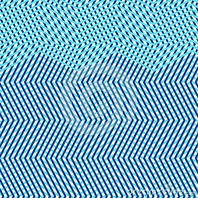 Intersected, interweaved irregular blue lines, blue stripes grid pattern. Interlocking, weaved curvy and jagged lines, stripes. Vector Illustration
