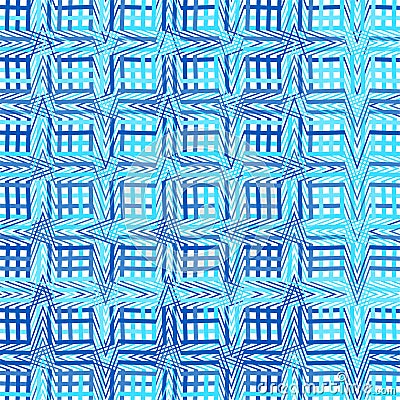 Intersected, interweaved irregular lines, stripes blue grid pattern. Interlocking, weaved curvy and jagged lines, stripes. Tweaked Vector Illustration