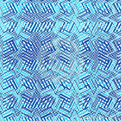 Intersected, interweaved irregular lines, stripes blue grid pattern. Interlocking, weaved curvy and jagged lines, stripes. Tweaked Vector Illustration