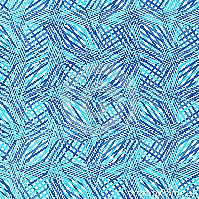 Intersected, interweaved irregular lines, stripes blue grid pattern. Interlocking, weaved curvy and jagged lines, stripes. Tweaked Vector Illustration