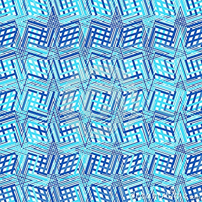 Intersected, interweaved irregular lines, stripes blue grid pattern. Interlocking, weaved curvy and jagged lines, stripes. Tweaked Vector Illustration