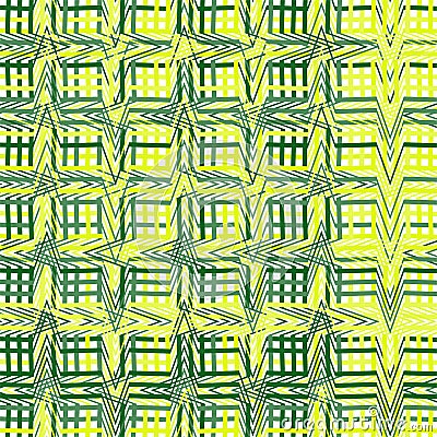 Intersected, interweaved irregular lines, stripes green grid pattern. Interlocking, weaved curvy and jagged lines, stripes. Vector Illustration