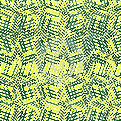 Intersected, interweaved irregular lines, stripes green grid pattern. Interlocking, weaved curvy and jagged lines, stripes. Vector Illustration