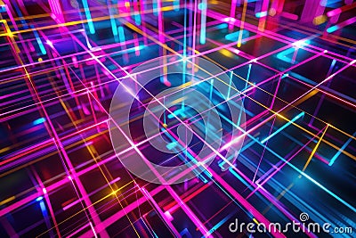 Intersecting Neon Lines in a Grid Pattern Stock Photo