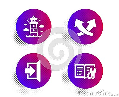 Intersection arrows, Exit and Lighthouse icons set. Engineering documentation sign. Vector Vector Illustration