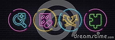 Intersection arrows, Medical analyzes and Capsule pill minimal line icons. For web application, printing Vector Stock Photo