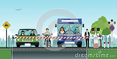 Intersection with road train Vector Illustration