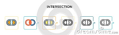 Intersection vector icon in 6 different modern styles. Black, two colored intersection icons designed in filled, outline, line and Vector Illustration