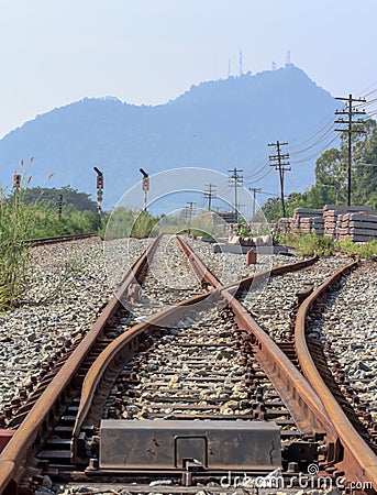 Intersections of and rails railroad. Stock Photo