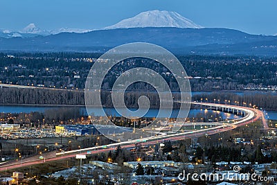 Interstate 205 Freeway over Columbia River Blue Hour Stock Photo