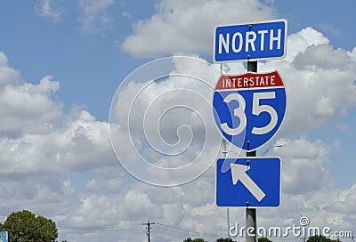 Interstate Highway 35 North Road Sign Stock Photo