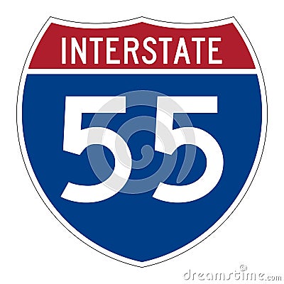 Interstate highway 55 road sign Cartoon Illustration