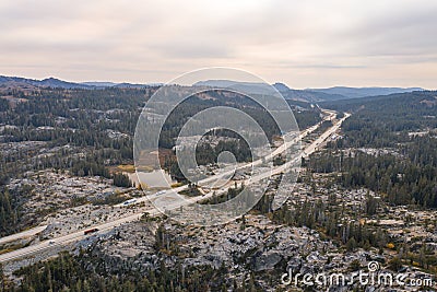 Interstate 80 near California's Donner Summit Editorial Stock Photo