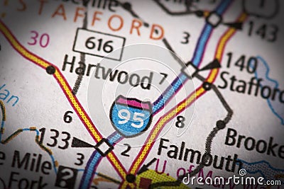 Interstate 95 In Virginia on map Stock Photo