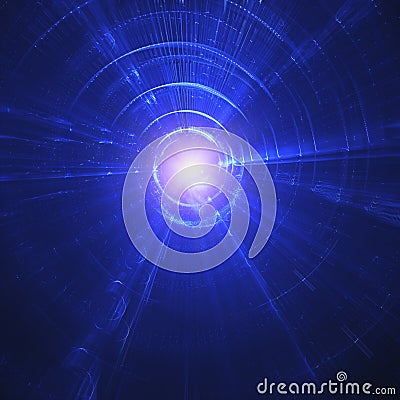 Interstellar, Time Travel And Hyper Jump In Space. Flying Through Wormhole Tunnel Or Abstract Energy Vortex Stock Photo