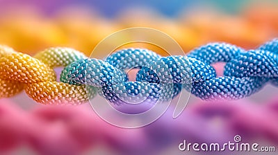 Intertwined Ropes Creating Colorful Chain Link Pattern Close-up View Stock Photo
