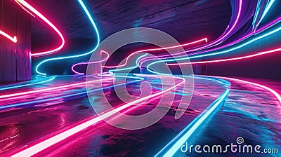 Intertwining neon lines moving with fluidity and grace Stock Photo