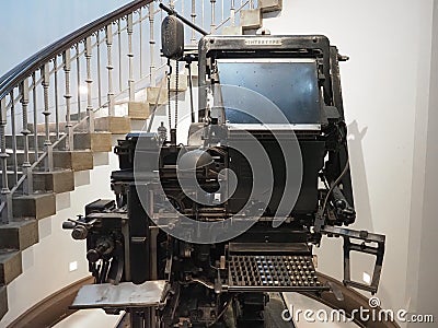 Intertype typesetting machine for printing, early 20th century i Editorial Stock Photo